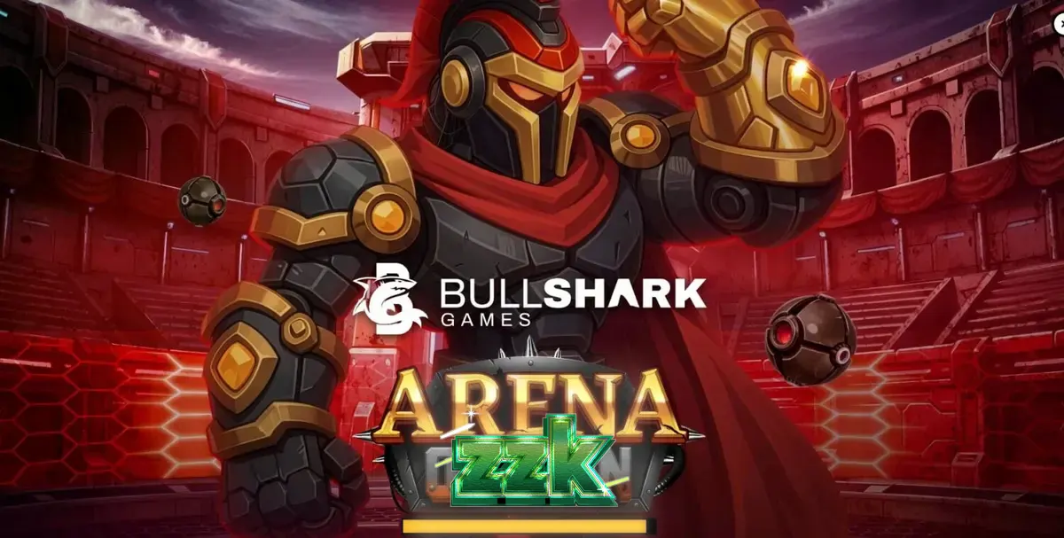 The futuristic and gritty interface of the Arena of Iron slot game featuring robotic gladiators.